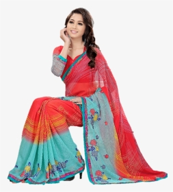 Sharda Sarees Blue And Red Designer Embroidered Saree - Model Saree Image Hd, HD Png Download, Transparent PNG