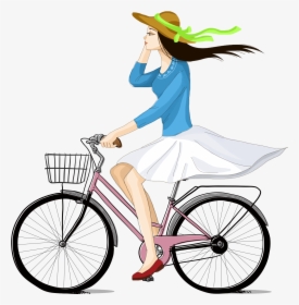 Hand Drawn Cartoon Girl Cycling Decoration Vector - Vector Girl On Bicycle, HD Png Download, Transparent PNG