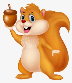Cute Squirrel With Acorn Png Cartoon Clipart - Squirrel With Nut Clipart, Transparent Png, Transparent PNG