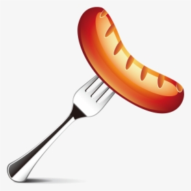 Ketchup Spoon Png Clip Art Black And White - Sausage On Fork Clipart, Transparent Png, Transparent PNG