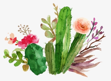 Transparent Cactus Flower Png - Watercolor Transparent Cactus Clipart, Png Download, Transparent PNG