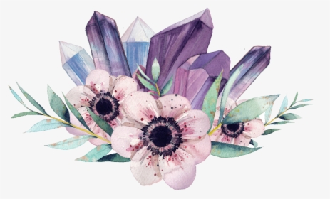 Diamond Gemstone Watercolor Crystal Flower Painting - Watercolor Flowers And Crystals, HD Png Download, Transparent PNG