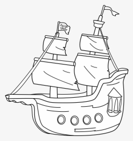 Transparent Sailing Ship Png - Pirate Boat Clipart Black And White, Png Download, Transparent PNG