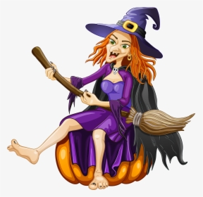 Halloween Witch With Pumpkin Png Clipart, Transparent Png, Transparent PNG