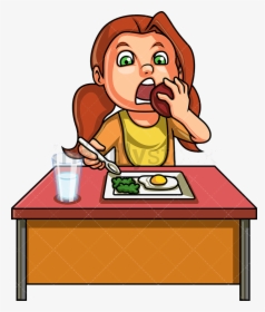 Eating Little Girl Healthy Breakfast Vector Cartoon - Cartoon Girl Eating Breakfast, HD Png Download, Transparent PNG