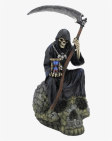 Grim Reaper On Skull - Grim Reaper Holding A Scythe Statue, HD Png Download, Transparent PNG