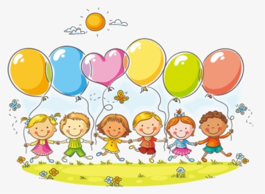 Los Ni Os Y Transparent Background - Kids Cartoon With Balloons, HD Png Download, Transparent PNG