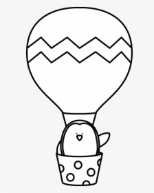 Black And White Penguin In A Hot Air Balloon - Hot Air Balloon Black And White Clipart, HD Png Download, Transparent PNG