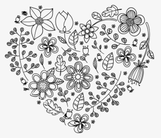 Black Floral Heart Clip Arts - Floral Heart Black And White, HD Png Download, Transparent PNG