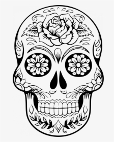 Large Size Of How To Draw A Cool Skull On Fire Looking - Sugar Skull Line Drawing, HD Png Download, Transparent PNG