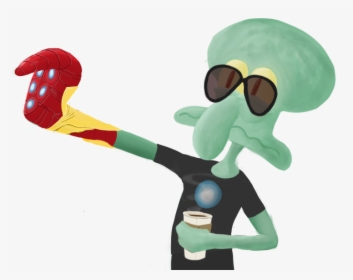 A Transparent Squidward Dressed As Tony Stark And Holding - Cartoon, HD Png Download, Transparent PNG