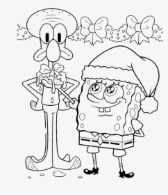 Spongebob And Squidward Take Charge Of Christmas Coloring - Squidward And Spongebob Drawing, HD Png Download, Transparent PNG