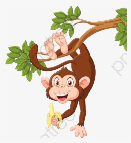 Monkey Clipart Upside Down - Monkey Hanging On Tree Cartoon, HD Png Download, Transparent PNG