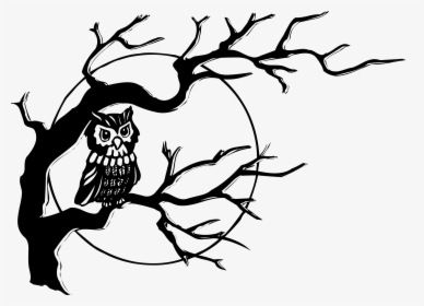 Owl In Tree Clip Arts - Owl On Tree Drawing, HD Png Download, Transparent PNG