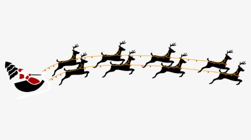 Santa With Eight Reindeer Clip Arts - Santa And Reindeer Flying Png, Transparent Png, Transparent PNG