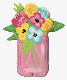 Mason Jar Flower Bouquet Coloring Page Mason Jar Blue - Wedding Mason Jar With Flowers Clipart, HD Png Download, Transparent PNG