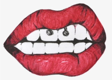 Tongue Clipart Transparent Tumblr - Lips With Piercing Clipart, HD Png Download, Transparent PNG
