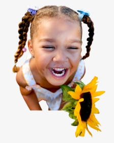Happy Smiling Young Girl Holding A Sunflower - Child Laughing, HD Png Download, Transparent PNG