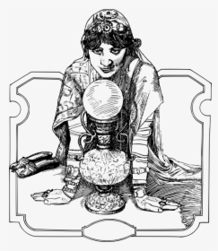 Art,monochrome - Witch Crystal Ball Drawing, HD Png Download, Transparent PNG