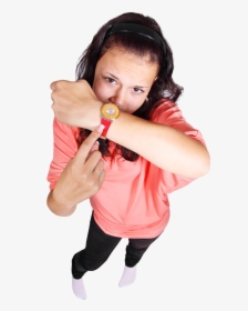 Young Girl Pointing Finger At Her Watch Png Image - Girl With Watch Png, Transparent Png, Transparent PNG