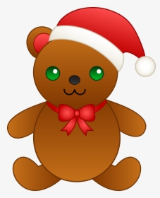 Christmas Teddy Bear With Santa Hat Free Clip Art Png - Christmas Teddy Bear Cartoon, Transparent Png, Transparent PNG