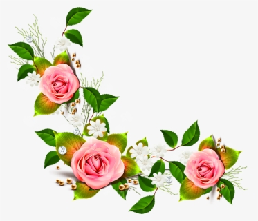 Flowers,flowering Plant,clip Art,garden Roses,illustration,rose - Transparent Corner Flower Border, HD Png Download, Transparent PNG