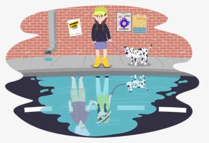Child And Dog Looking In Puddle At Reflection Of Someone - Illustration, HD Png Download, Transparent PNG