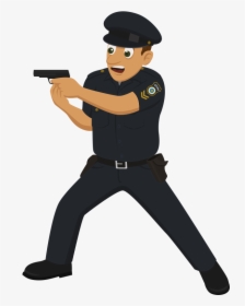 Police Officer Cartoon Drawing - Cop Pointing Gun Cartoon, HD Png Download, Transparent PNG