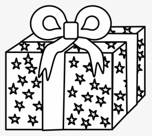 Gift, Black And White Wrapping Paper, Ribbon, Stars - Gift Cartoon Black And White, HD Png Download, Transparent PNG