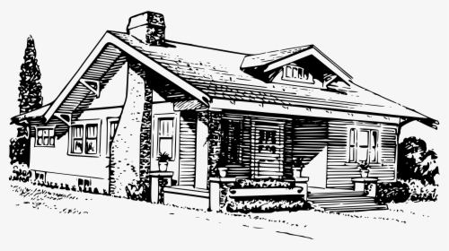 Transparent House Clipart Black And White - Bungalow Image In Black And White, HD Png Download, Transparent PNG
