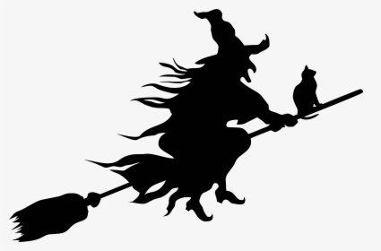 Witch Flying Broom Silhouette Clip Arts - Witch On Broom Drawing, HD Png Download, Transparent PNG