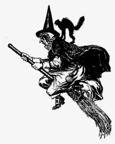 Witch On A Broom Clip Arts - Witch On Broom Drawing, HD Png Download, Transparent PNG