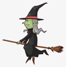 Coconut Clipart Broom - Animated Witch On Broomstick, HD Png Download, Transparent PNG