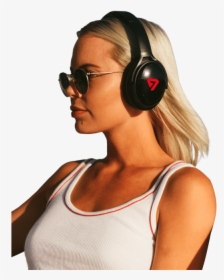 Woman Wearing Red Colored Neon 100 Bluetooth Headphone - Hearing, HD Png Download, Transparent PNG