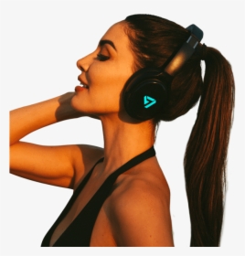 Woman Wearing Blue Colored Neon 100 Bluetooth Headphone - Girl With Headphones Png, Transparent Png, Transparent PNG