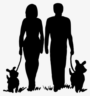 Standing,human Behavior,silhouette - Man Woman Dog Silhouette, HD Png Download, Transparent PNG