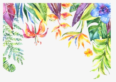 Tropical Leaves Flowers Plants Border - Transparent Tropical Leaves Background, HD Png Download, Transparent PNG