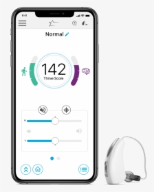 Livio Ai Hearing Aid Next To An Iphone X Running The - Starkey Livio, HD Png Download, Transparent PNG