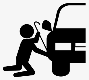 Robber Silhouette Trying To Steal Car Part - Car Robbery Icon, HD Png Download, Transparent PNG