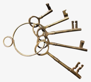 Set Of Five Brass Decorator Skeleton Keys On A Brass - Brass Keys On A Ring, HD Png Download, Transparent PNG