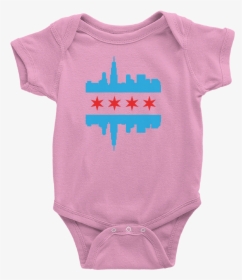 Pink Chicago Onesie With Baby Blue And Red Flag And - Newborn T Shirts, HD Png Download, Transparent PNG