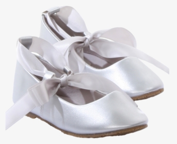 Silver Ballet Flats Girls Dress Shoes With Ribbon Tie - Silver Bow Flower Girl Shoes, HD Png Download, Transparent PNG