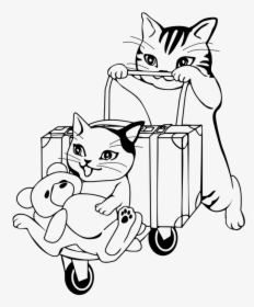 Cat In Suitcase Png Free - Travel Coloring Page, Transparent Png, Transparent PNG