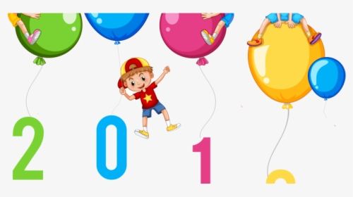 Happy New Year 2018 Kids With Balloons Clip Art Image - Clipart Three Kids, HD Png Download, Transparent PNG