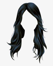 Wig Stardoll Long Hair Vector Black Clipart - Hair Clipart Black And White, HD Png Download, Transparent PNG