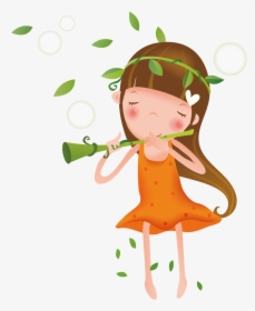 Girl Playing The Transprent - Clipart Play Flute Png, Transparent Png, Transparent PNG