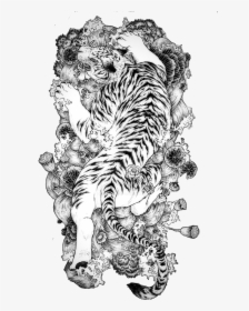 Tattoo Chinese Dragon Tiger China White Clipart - Japanese Tiger Tattoo Drawing, HD Png Download, Transparent PNG