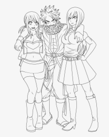 Fairy Tail Lineart -natsu With Lucy And Erza By Natsu9555 - Lucy Fairy Tail Coloring Pages, HD Png Download, Transparent PNG