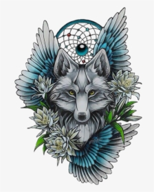 Wolf With Flowers Tattoo, Hd Png Download - Tattoo Artist Sketch, Transparent Png, Transparent PNG