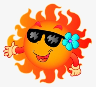 Summer For Sun Content Smiling Cartoon Clipart - Cartoon Sun And Clouds, HD Png Download, Transparent PNG